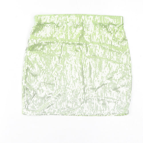 PRETTYLITTLETHING Womens Green Polyester Mini Skirt Size 6 - Sequins, Gradient