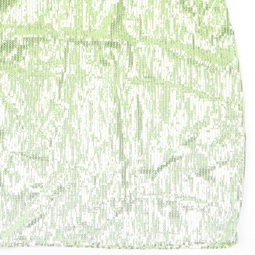 PRETTYLITTLETHING Womens Green Polyester Mini Skirt Size 6 - Sequins, Gradient