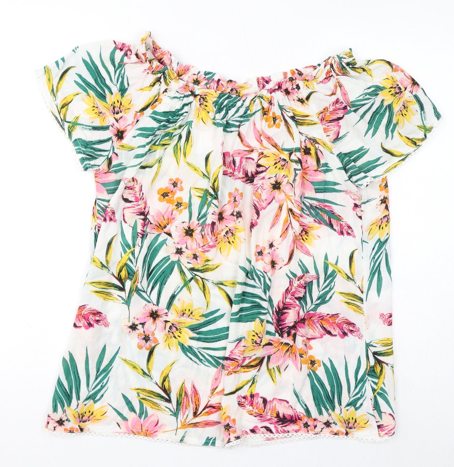Debenhams Womens Multicoloured Floral Polyester Basic T-Shirt Size 16 Off the Shoulder