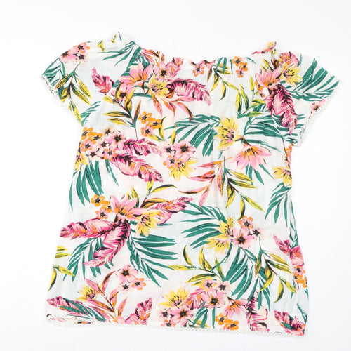 Debenhams Womens Multicoloured Floral Polyester Basic T-Shirt Size 16 Off the Shoulder
