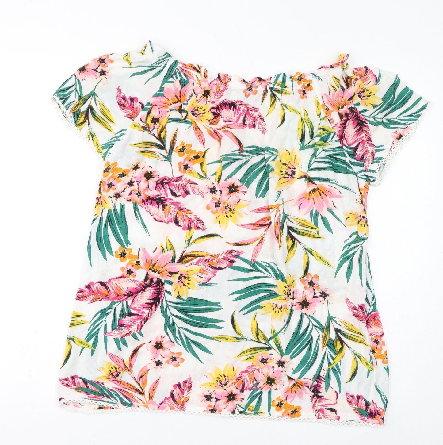 Debenhams Womens Multicoloured Floral Polyester Basic T-Shirt Size 16 Off the Shoulder