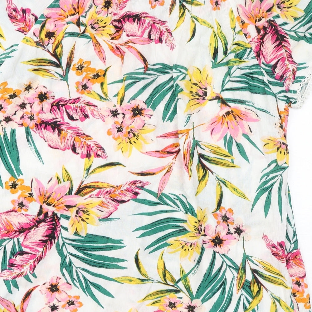 Debenhams Womens Multicoloured Floral Polyester Basic T-Shirt Size 16 Off the Shoulder