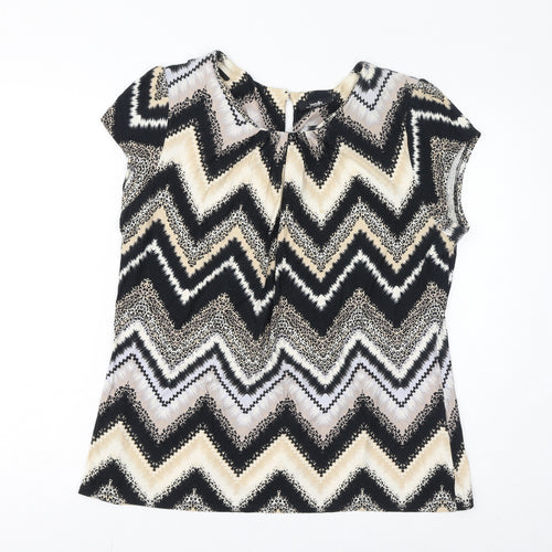 Wallis Womens Brown Geometric Viscose Basic T-Shirt Size 16 Round Neck - Zigzag