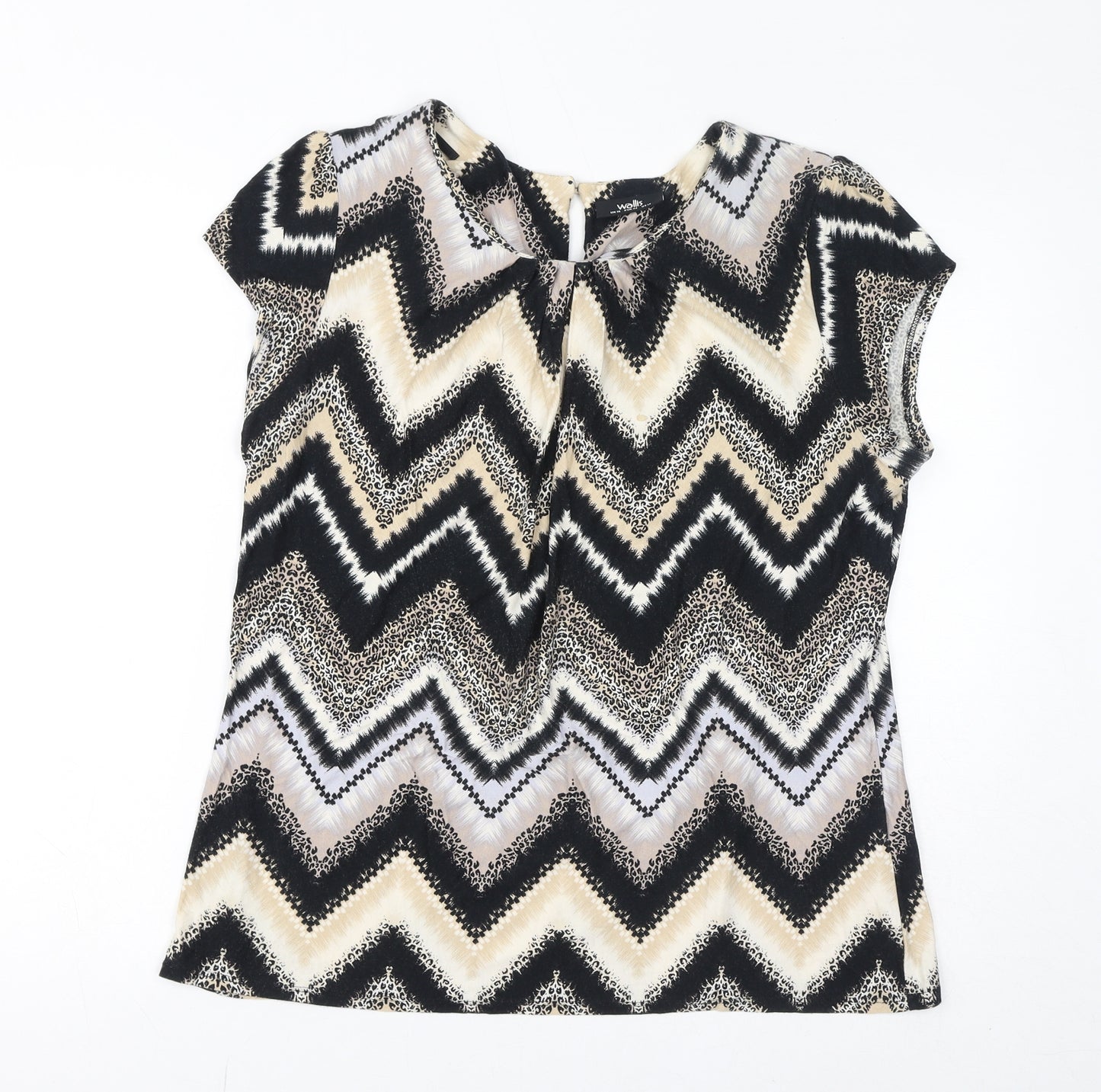 Wallis Womens Brown Geometric Viscose Basic T-Shirt Size 16 Round Neck - Zigzag