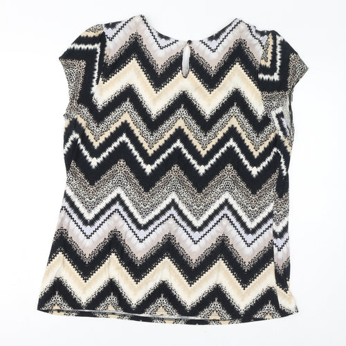 Wallis Womens Brown Geometric Viscose Basic T-Shirt Size 16 Round Neck - Zigzag