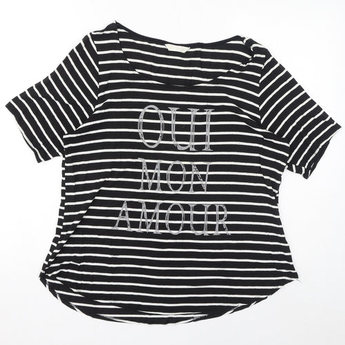 BHS Womens Black Striped Viscose Basic T-Shirt Size 16 Round Neck - Oui Mon Amour