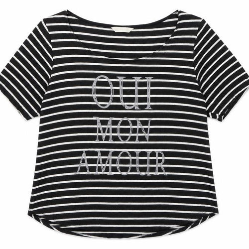 BHS Womens Black Striped Viscose Basic T-Shirt Size 16 Round Neck - Oui Mon Amour