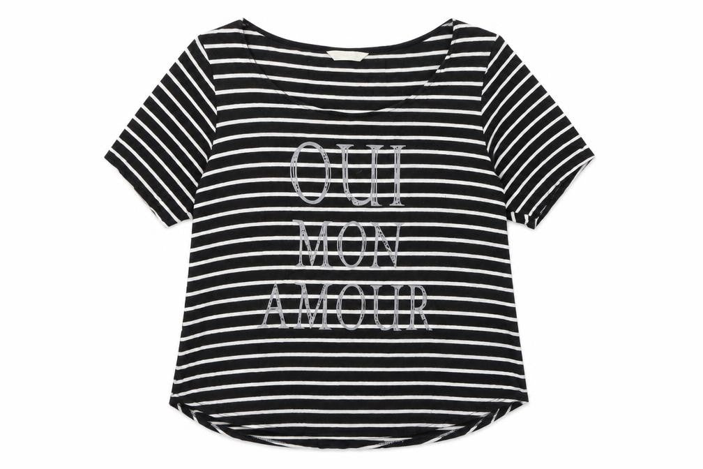 BHS Womens Black Striped Viscose Basic T-Shirt Size 16 Round Neck - Oui Mon Amour