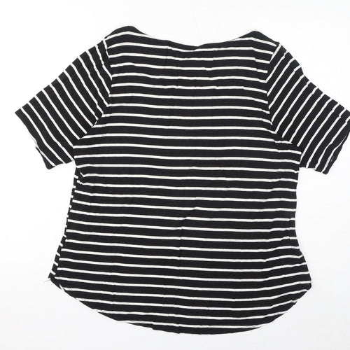 BHS Womens Black Striped Viscose Basic T-Shirt Size 16 Round Neck - Oui Mon Amour