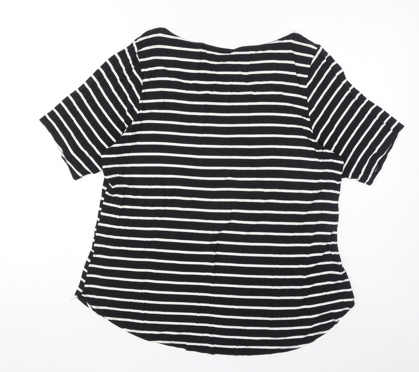 BHS Womens Black Striped Viscose Basic T-Shirt Size 16 Round Neck - Oui Mon Amour