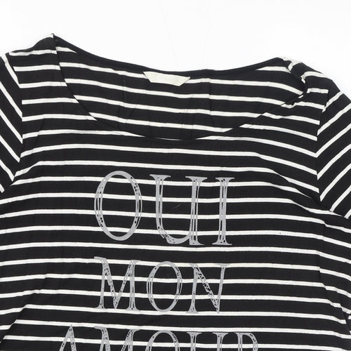 BHS Womens Black Striped Viscose Basic T-Shirt Size 16 Round Neck - Oui Mon Amour