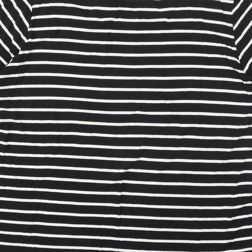 BHS Womens Black Striped Viscose Basic T-Shirt Size 16 Round Neck - Oui Mon Amour
