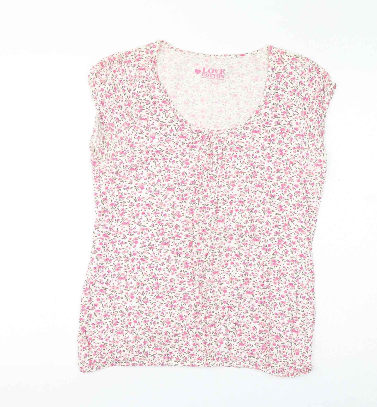 BHS Womens Pink Floral Cotton Basic T-Shirt Size 16 Round Neck
