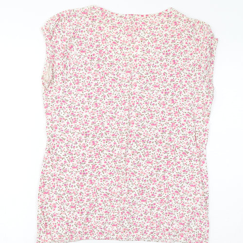 BHS Womens Pink Floral Cotton Basic T-Shirt Size 16 Round Neck