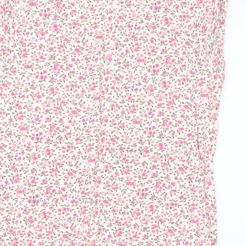BHS Womens Pink Floral Cotton Basic T-Shirt Size 16 Round Neck
