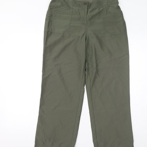 BHS Womens Green Polyester Trousers Size 14 L27 in Regular Zip