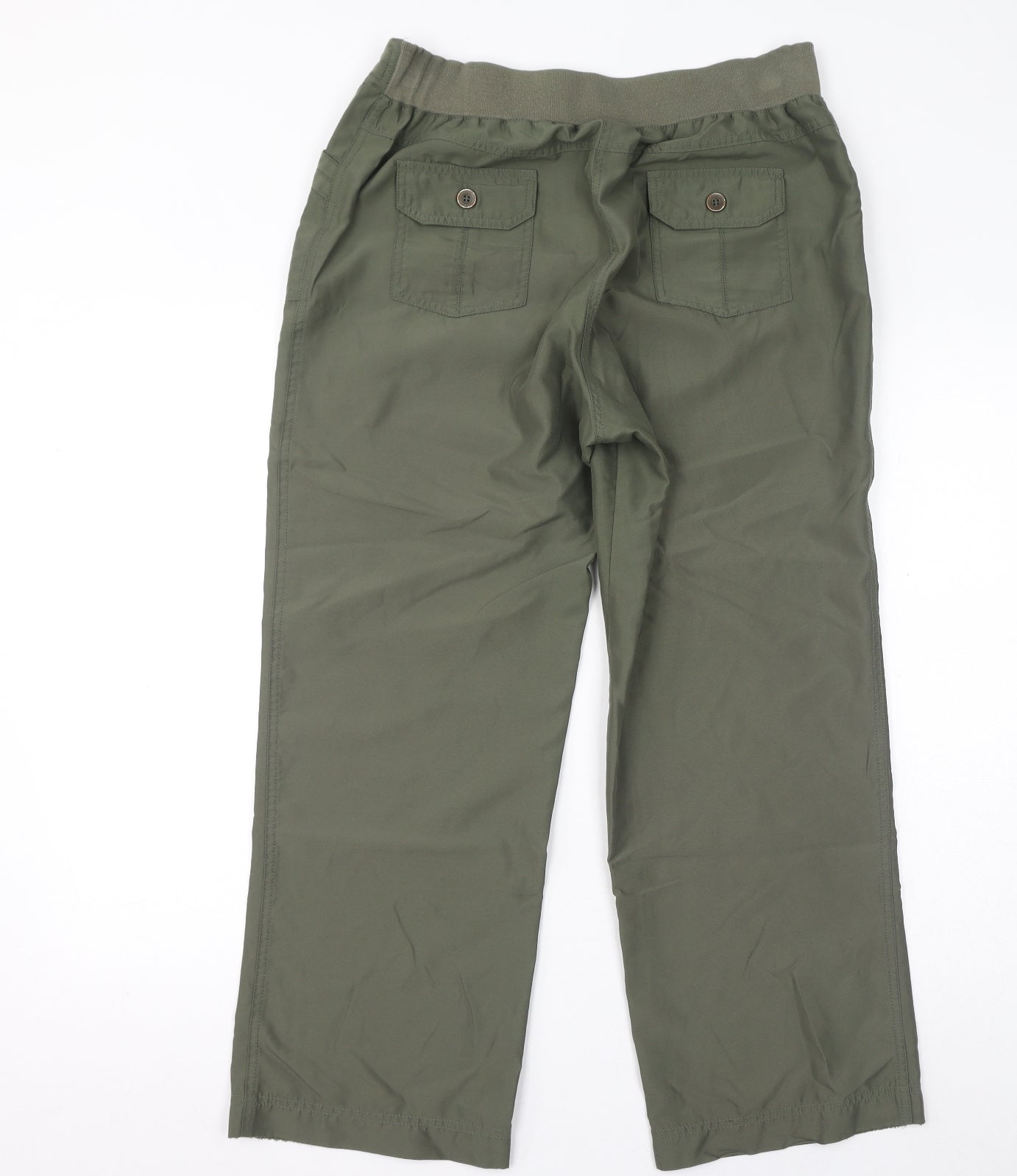 BHS Womens Green Polyester Trousers Size 14 L27 in Regular Zip