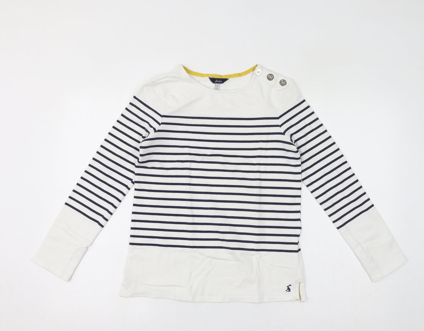 Joules Womens White Striped Cotton Basic T-Shirt Size 6 Round Neck