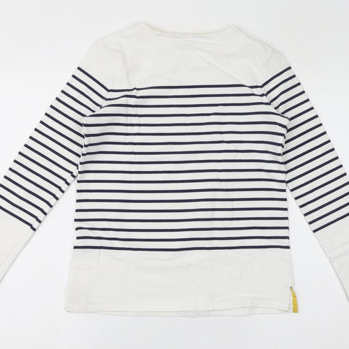 Joules Womens White Striped Cotton Basic T-Shirt Size 6 Round Neck