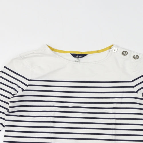 Joules Womens White Striped Cotton Basic T-Shirt Size 6 Round Neck