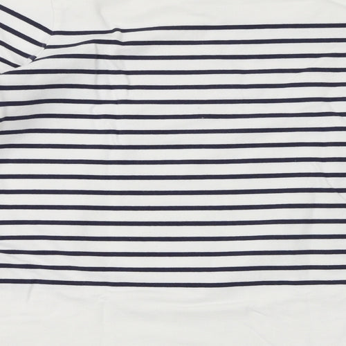 Joules Womens White Striped Cotton Basic T-Shirt Size 6 Round Neck