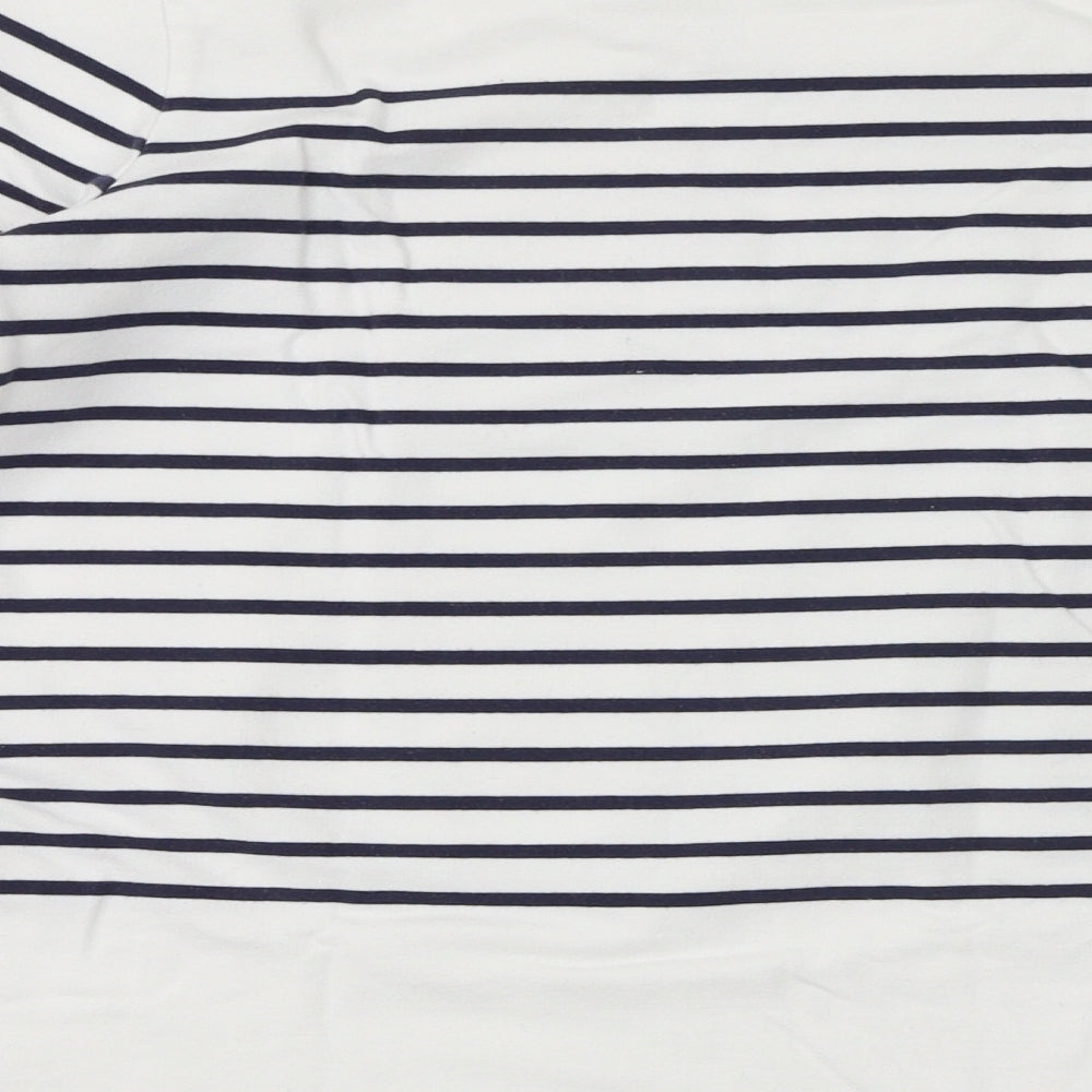 Joules Womens White Striped Cotton Basic T-Shirt Size 6 Round Neck