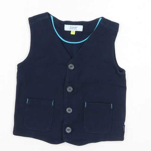 Ted Baker Boys Blue Cotton Basic Tank Size 2-3 Years V-Neck Button - Waistcoat