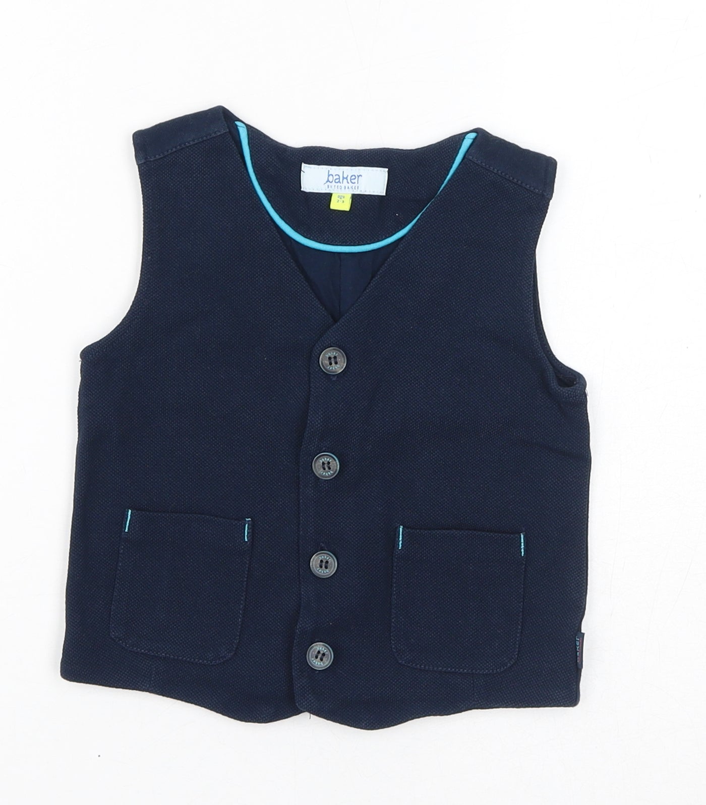 Ted Baker Boys Blue Cotton Basic Tank Size 2-3 Years V-Neck Button - Waistcoat