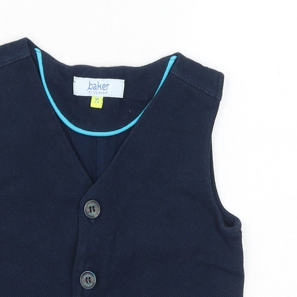 Ted Baker Boys Blue Cotton Basic Tank Size 2-3 Years V-Neck Button - Waistcoat