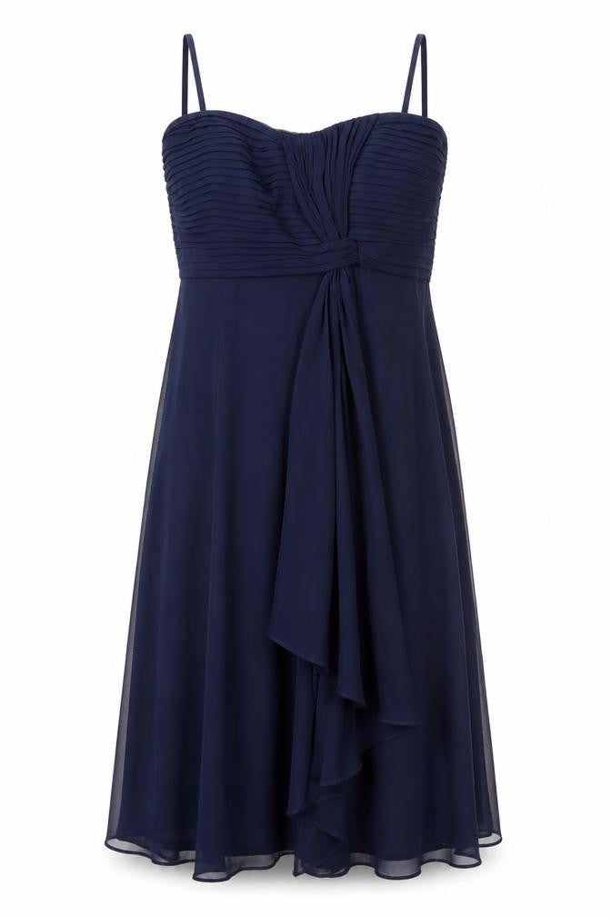 Front view of Coast women’s blue acetate a-line, size UK 10, round neck zip
