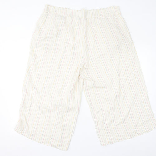 Marks and Spencer Womens Ivory Striped Linen Cropped Trousers Size 16 L21 in Regular