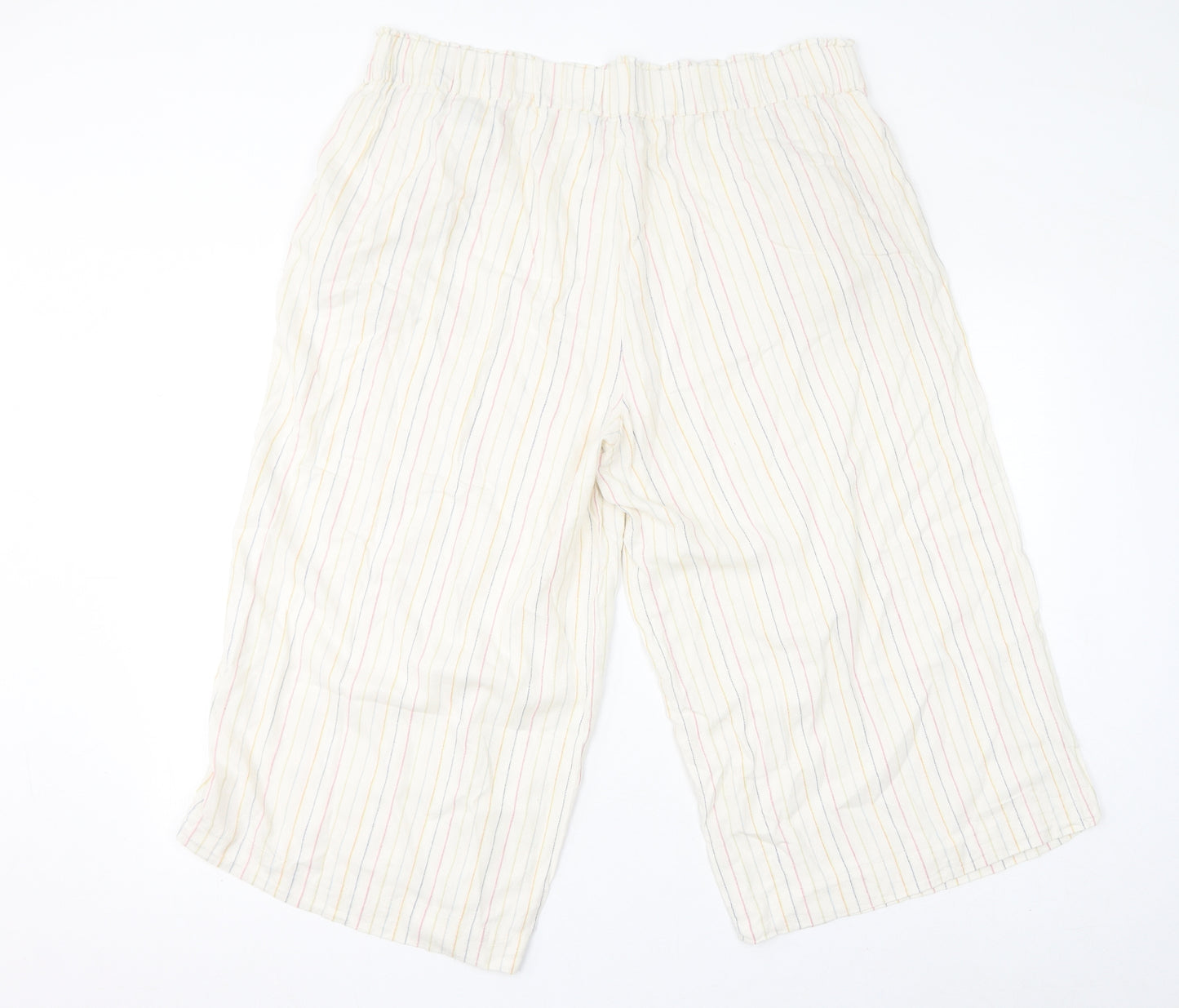 Marks and Spencer Womens Ivory Striped Linen Cropped Trousers Size 16 L21 in Regular