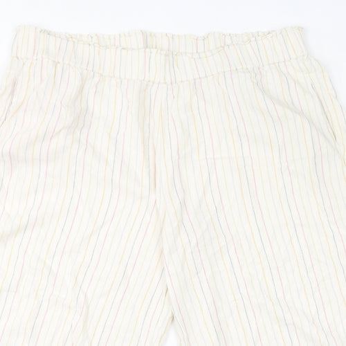 Marks and Spencer Womens Ivory Striped Linen Cropped Trousers Size 16 L21 in Regular