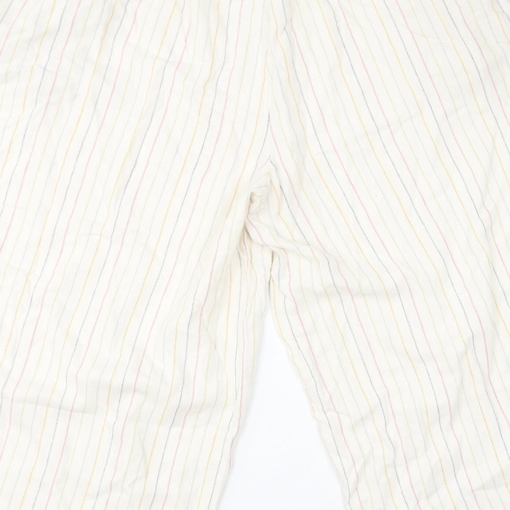 Marks and Spencer Womens Ivory Striped Linen Cropped Trousers Size 16 L21 in Regular