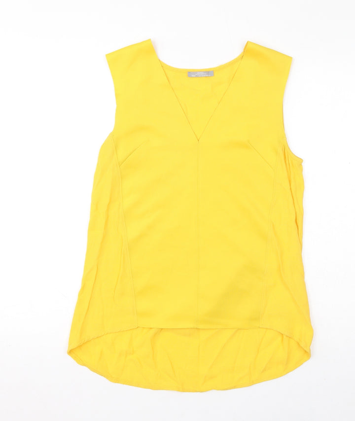 Marks and Spencer Womens Yellow Polyester Basic Tank Size M V-Neck