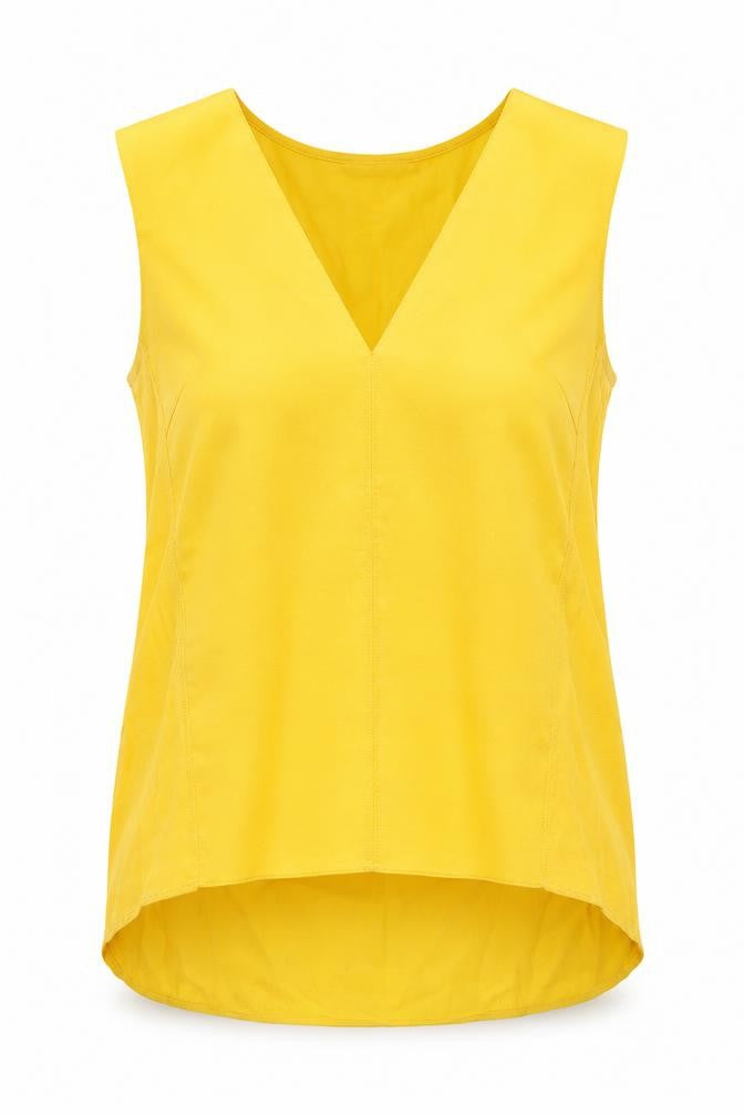 Front view of Marks & Spencer women’s yellow polyester basic tank, size M, v-neck