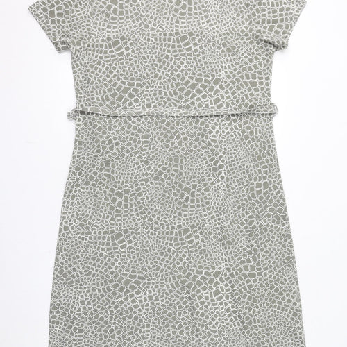 Poppy Womens Grey Geometric Polyester T-Shirt Dress Size L Round Neck Pullover