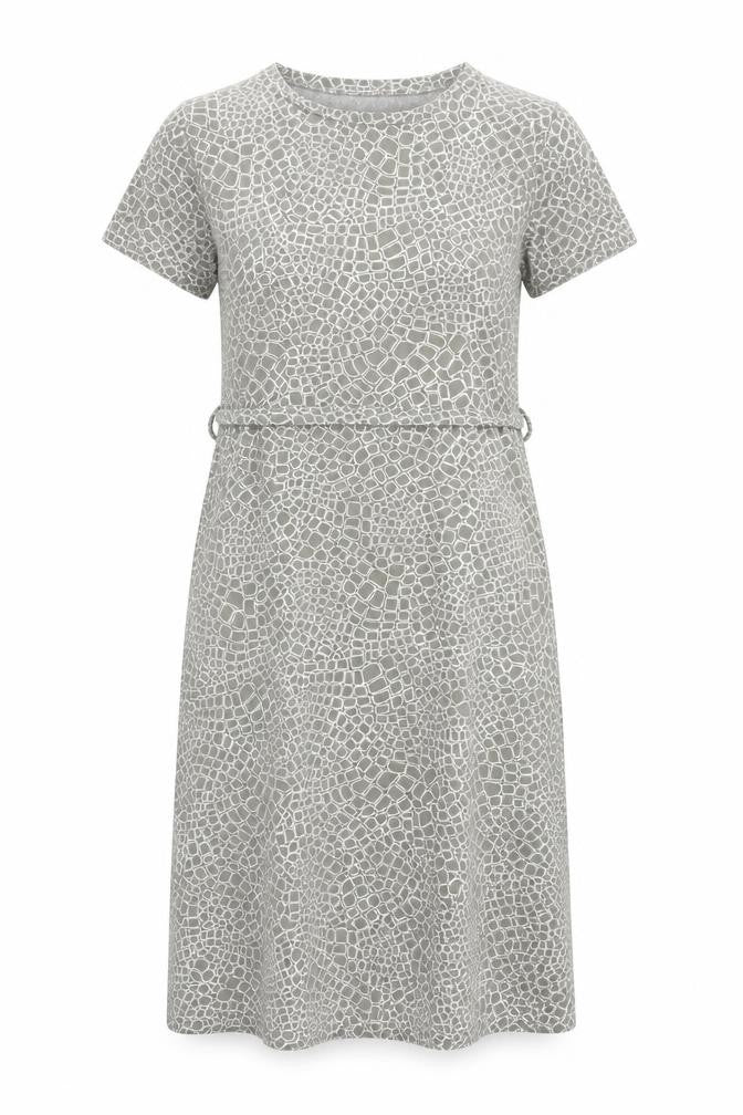 Poppy Womens Grey Geometric Polyester T-Shirt Dress Size L Round Neck Pullover