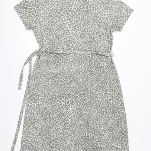 Poppy Womens Grey Geometric Polyester T-Shirt Dress Size L Round Neck Pullover