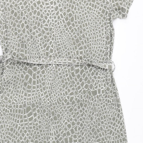 Poppy Womens Grey Geometric Polyester T-Shirt Dress Size L Round Neck Pullover