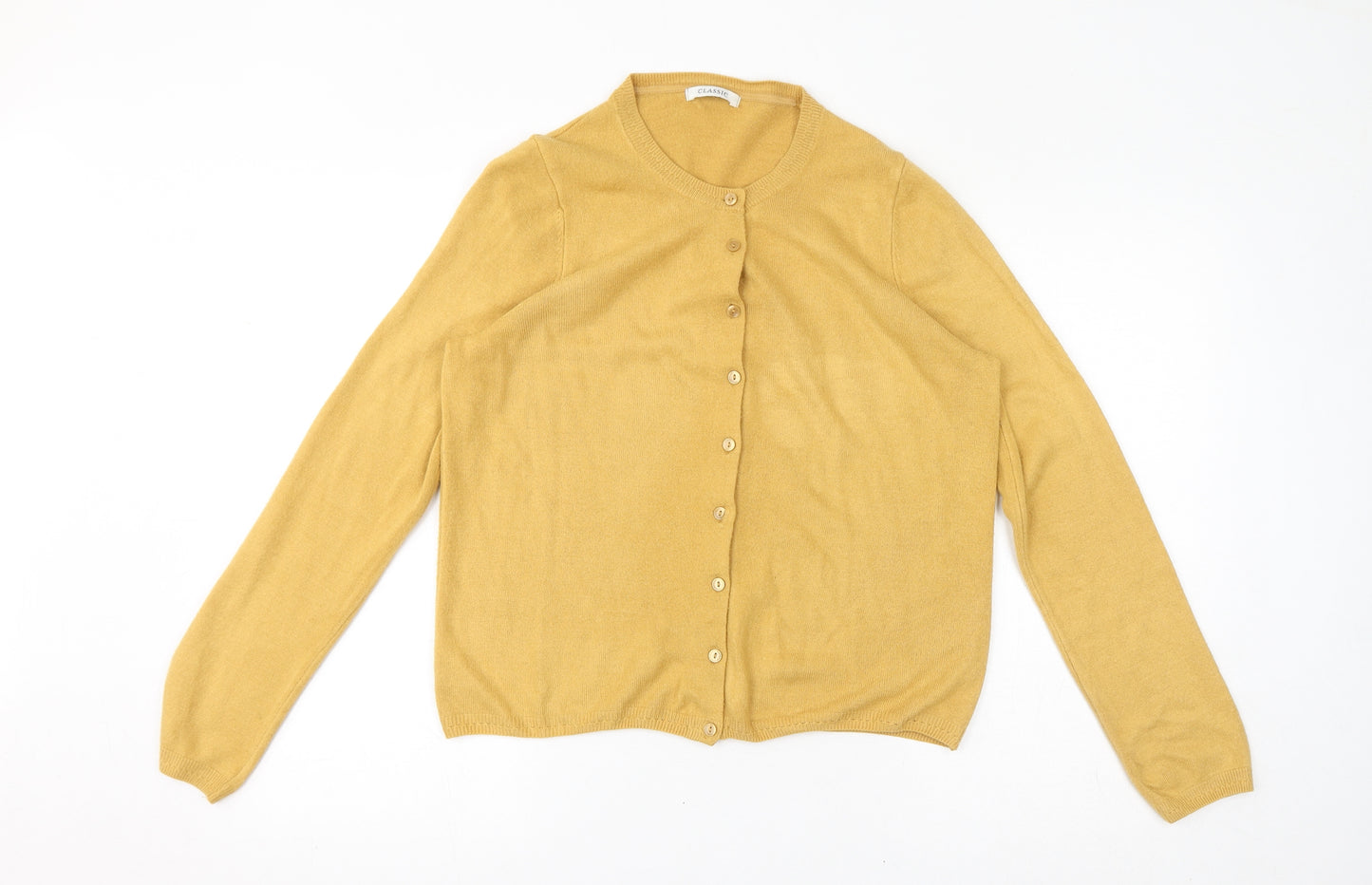 Marks and Spencer Womens Yellow V-Neck Acrylic Cardigan Jumper Size 12