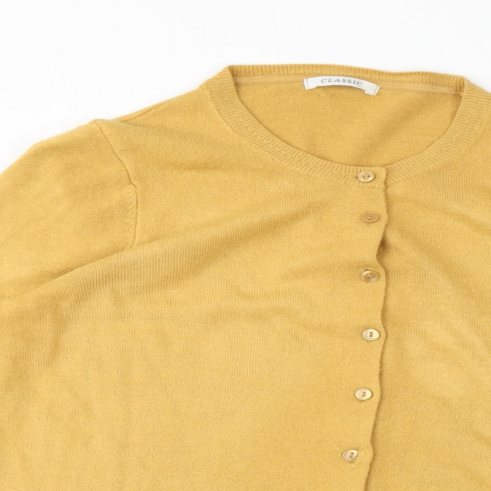 Marks and Spencer Womens Yellow V-Neck Acrylic Cardigan Jumper Size 12