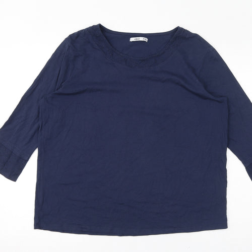 obu Womens Blue Cotton Basic T-Shirt Size 2XL Round Neck - Broderie Anglaise