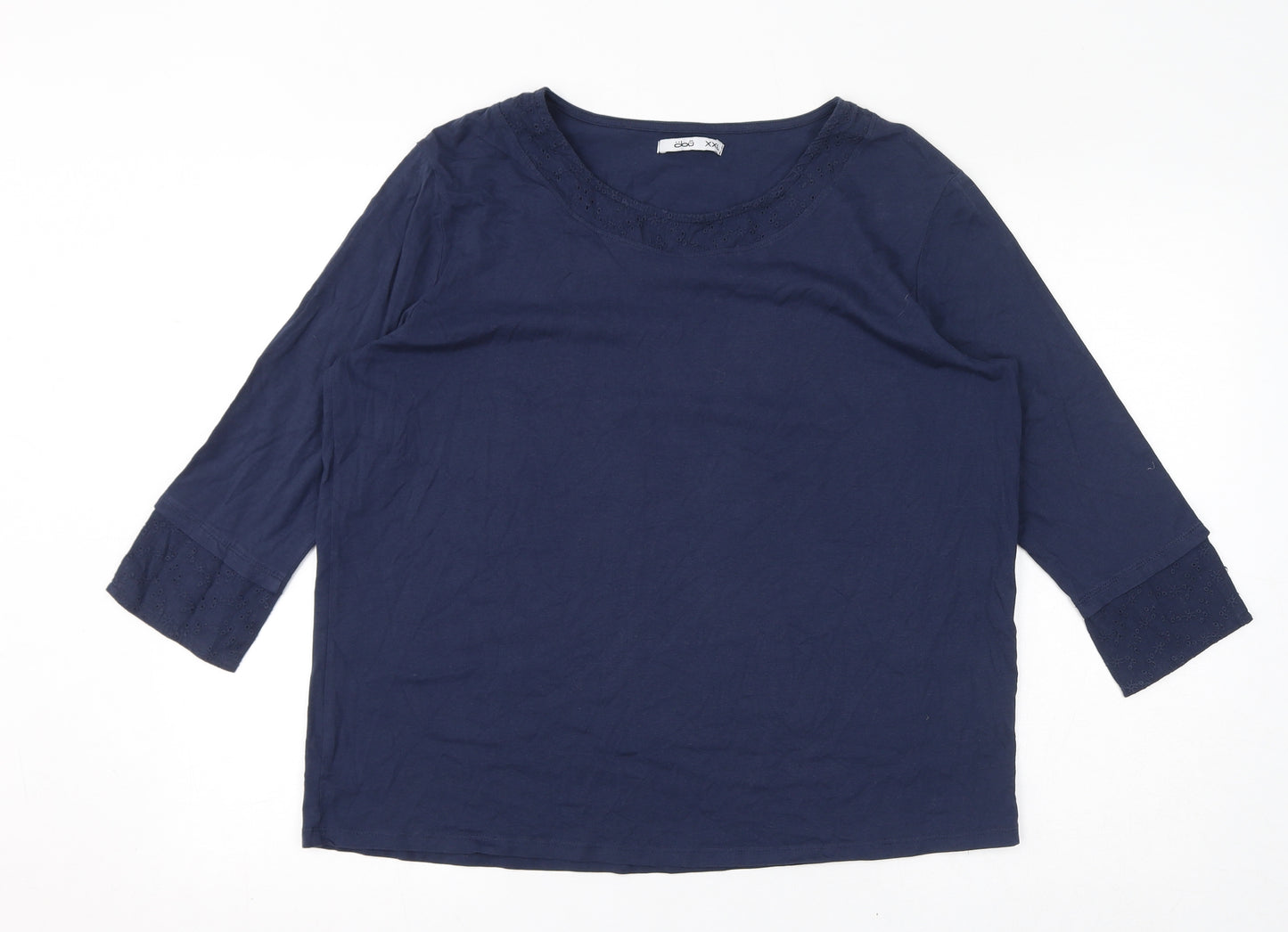 obu Womens Blue Cotton Basic T-Shirt Size 2XL Round Neck - Broderie Anglaise