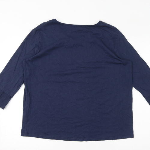 obu Womens Blue Cotton Basic T-Shirt Size 2XL Round Neck - Broderie Anglaise