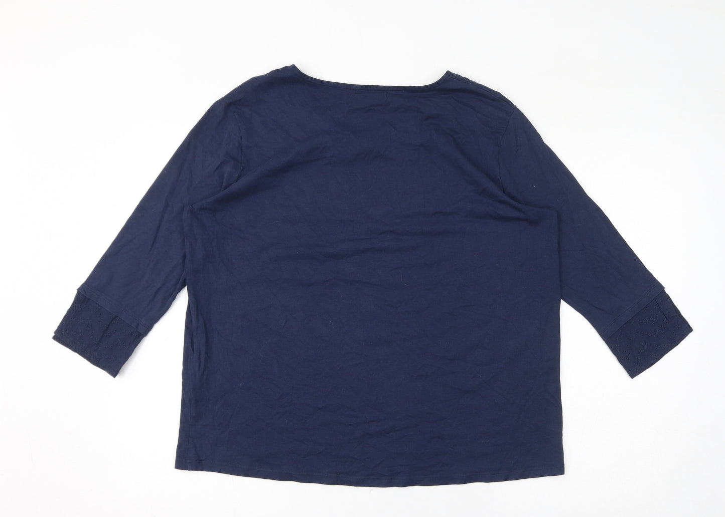 obu Womens Blue Cotton Basic T-Shirt Size 2XL Round Neck - Broderie Anglaise