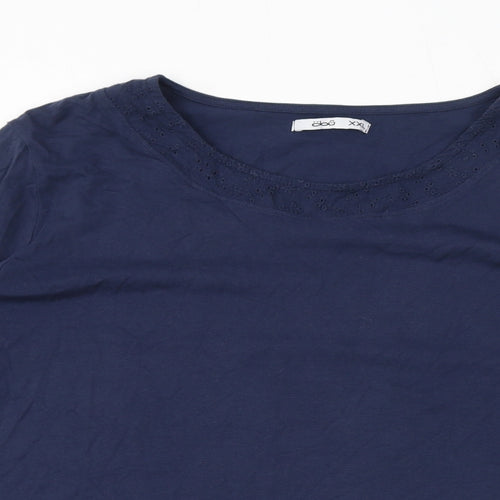 obu Womens Blue Cotton Basic T-Shirt Size 2XL Round Neck - Broderie Anglaise