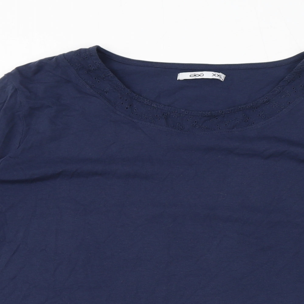obu Womens Blue Cotton Basic T-Shirt Size 2XL Round Neck - Broderie Anglaise
