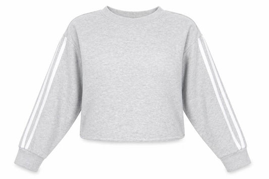Front view of Boohoo women’s grey polyester pullover sweatshirt, size UK 6, pullover - cropped