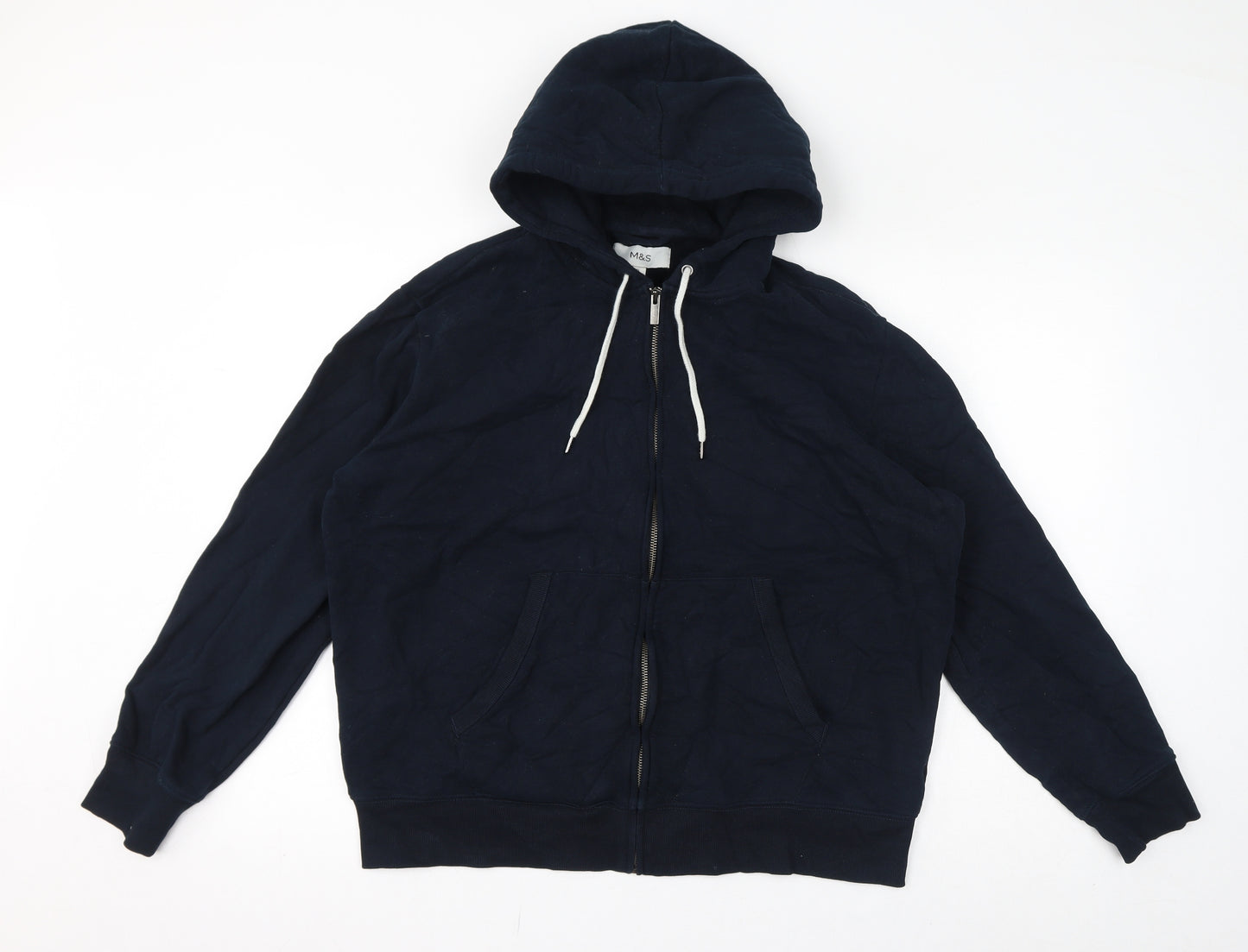 Marks and Spencer Mens Blue Cotton Full Zip Hoodie Size 2XL